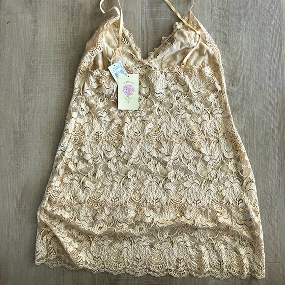 NWT In Bloom by Jonquin Gold Lace Slip Nightie Dress Sz L - Picture 3 of 3